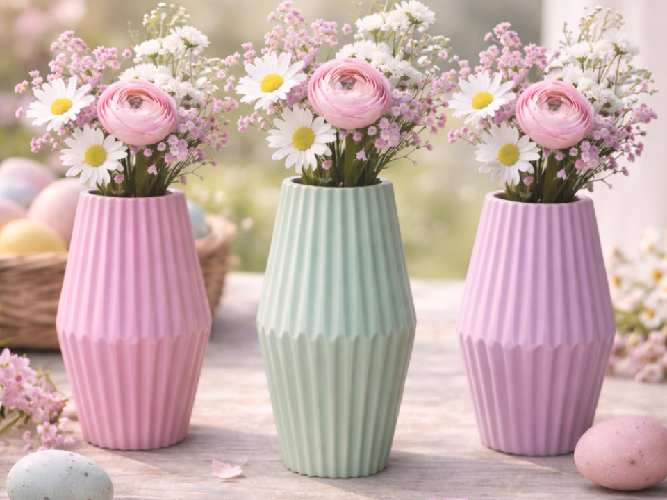 Flower Vase - Pastel Spring Ribbed Vase Cute