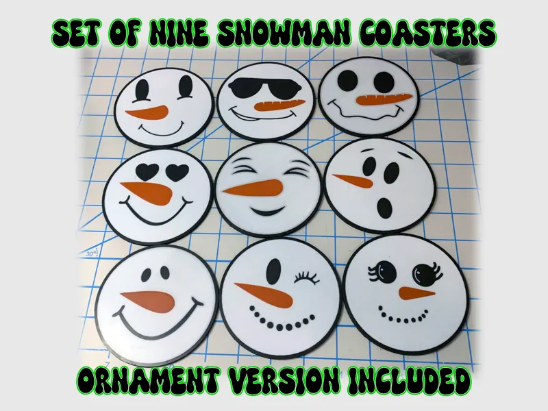 Snowman Ornaments & Coaster Set of 9