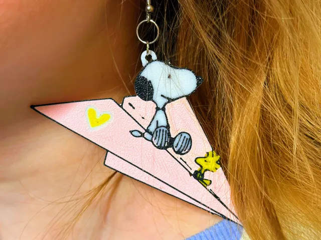 Snoopy Peanuts Earrings Dog Cute Paper Airplane