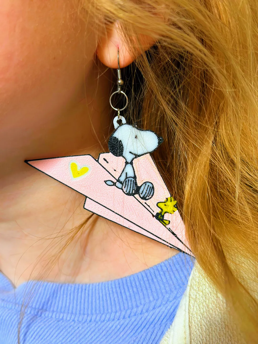 Snoopy Peanuts Earrings Dog Cute Paper Airplane view 2
