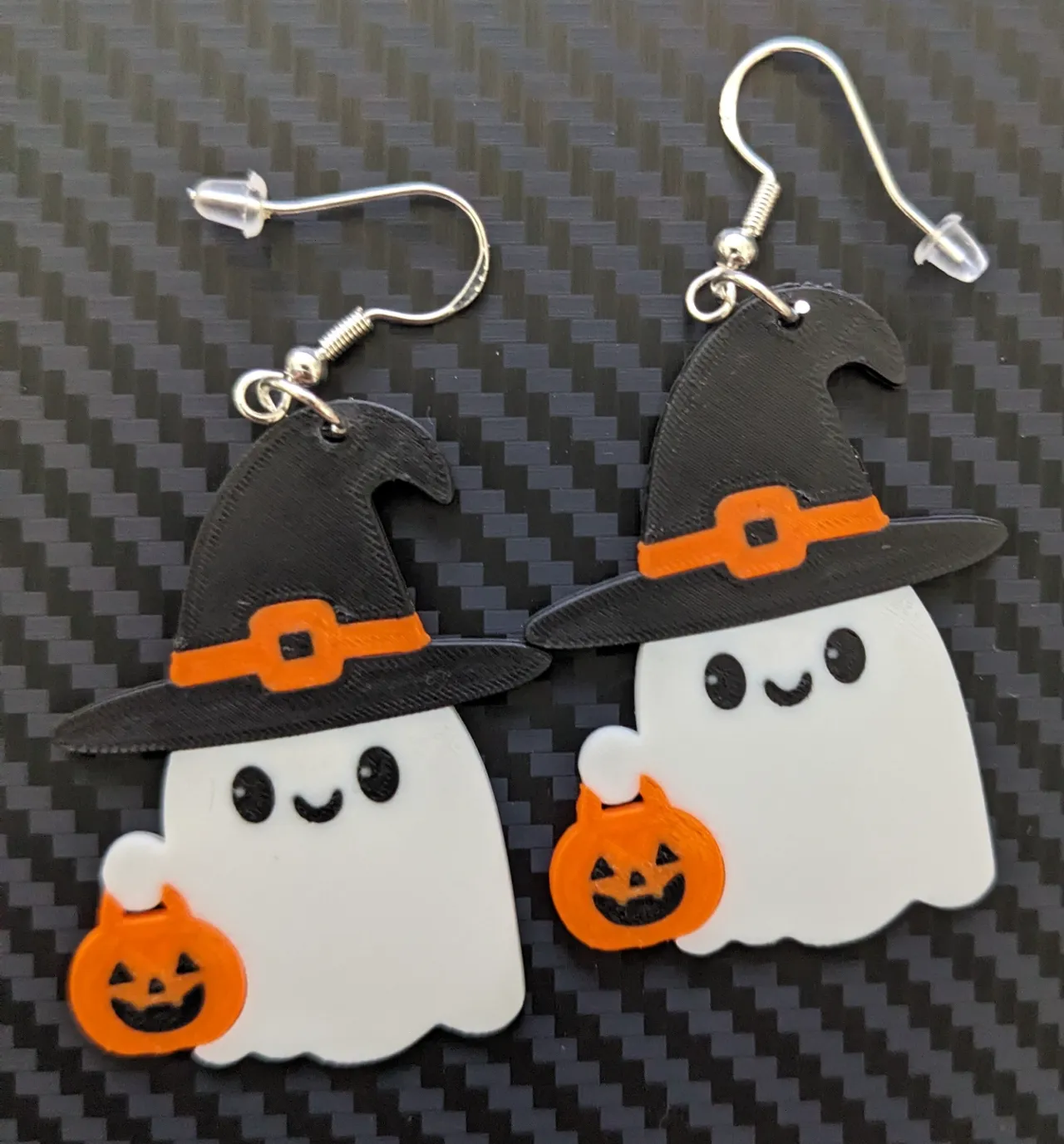 Cute Trick or Treating Halloween Ghost Earrings view 2
