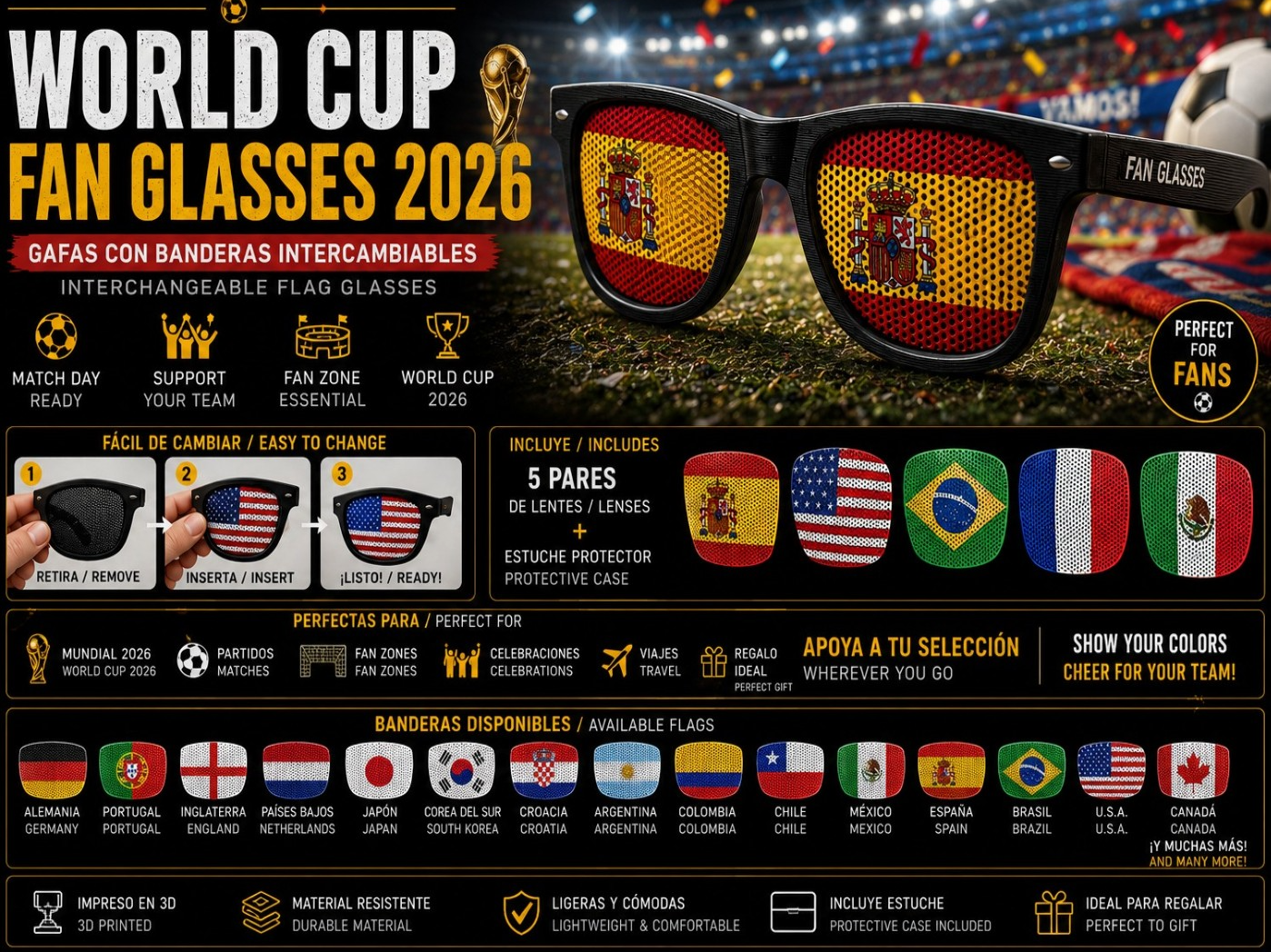 GAFAS PATRIOTICAS (banderas intercambiables)