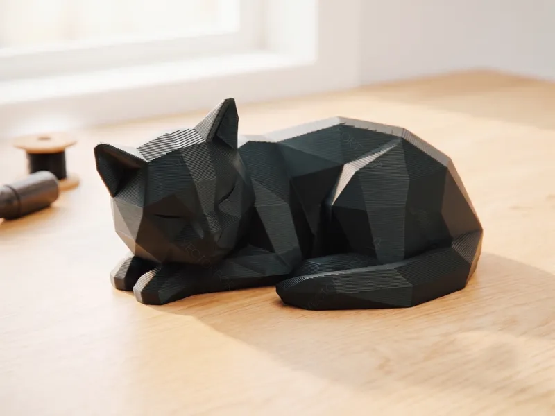 Minimalist Low-Poly Sleeping Cat Sculpture #025