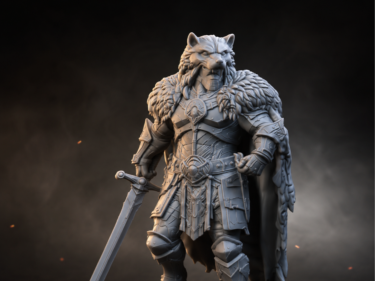 Wolf Warrior Miniature  Fantasy Knight STL