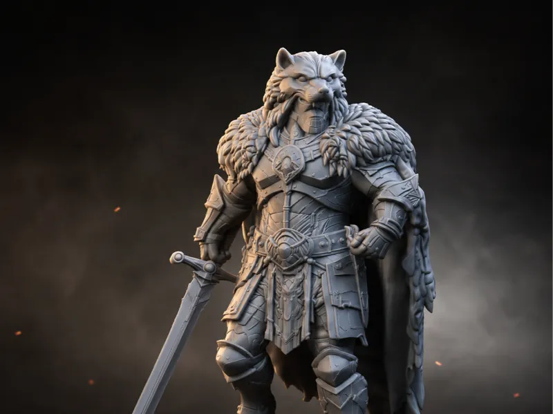 Wolf Warrior Miniature  Fantasy Knight STL