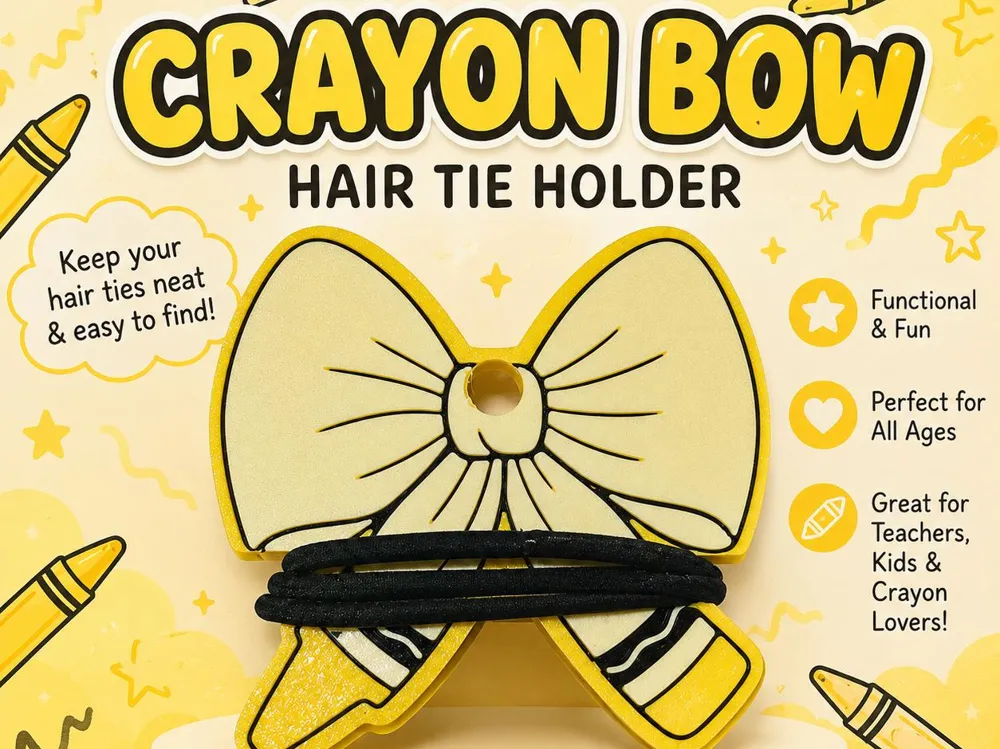 Accesorio para sujetar ligas de cabello: Crayon bow hair tie holder. Referencia del modelo original.