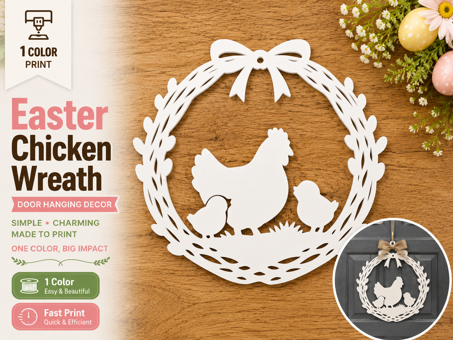 Easter Chicken Wreath – Door Hanging Decor