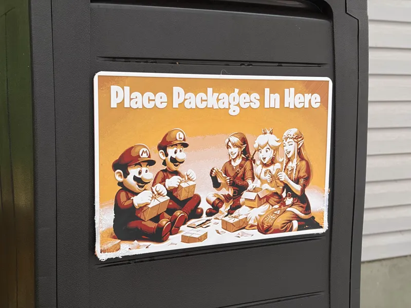 Front Porch Package Box Sign with Mario & Zelda