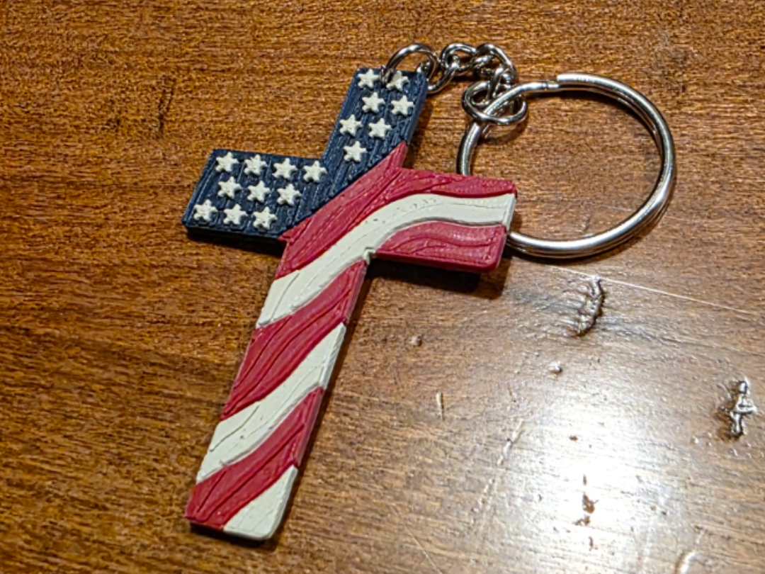 American flag cross keychain
