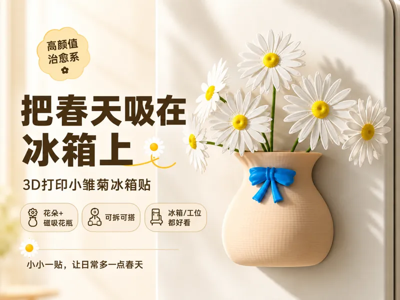 小雏菊花篮 小雏菊 冰箱贴 花瓶冰箱贴
