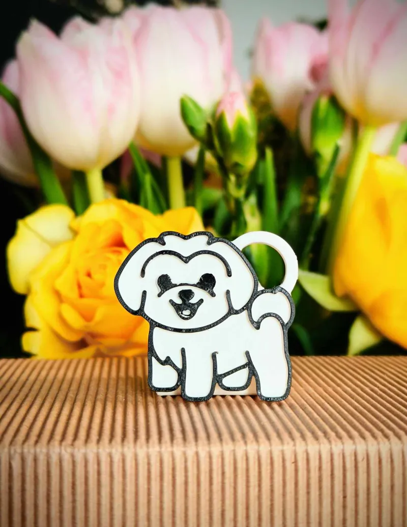 Maltese Puppy Keychain