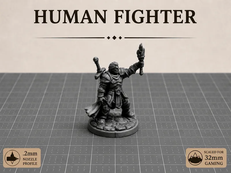 Human Fighter - 32mm TTRPG Miniature