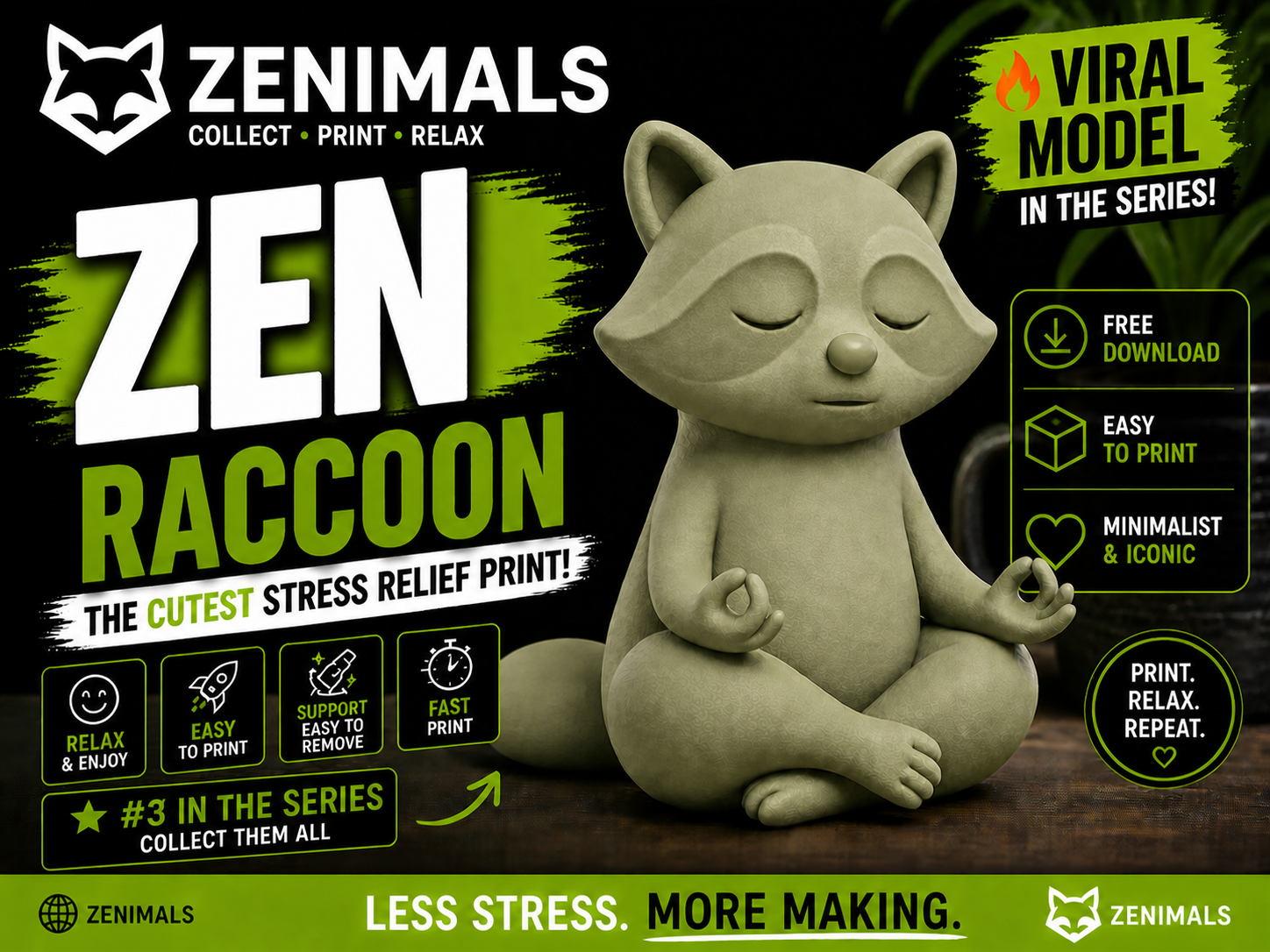RACCON ZEN – ZENIMALS SERIES #03 -EASY TO PRINT