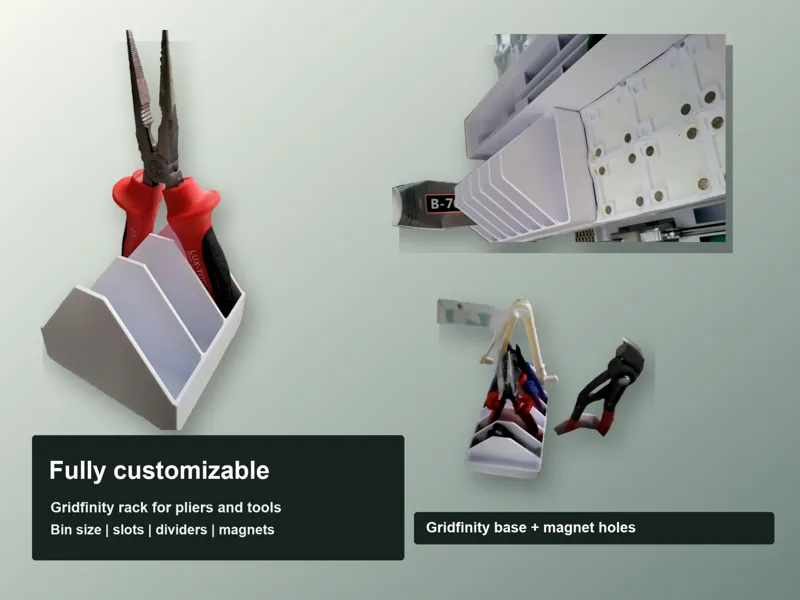 Gridfinity CUSTOMIZABLE Parametrized plier rack 