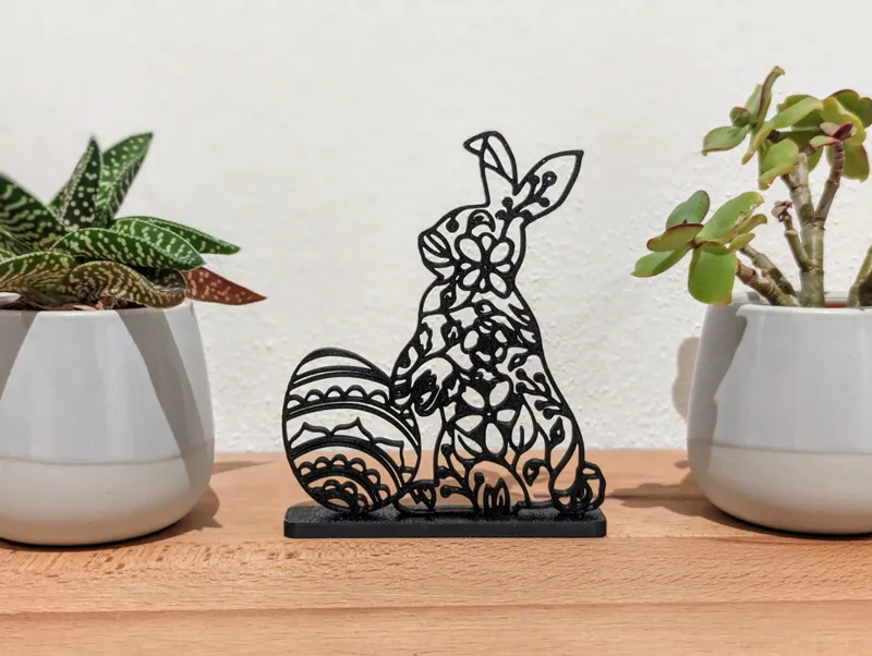 Floral Easter Bunny with egg and stand / Sculpture / Deco / Oster Hase