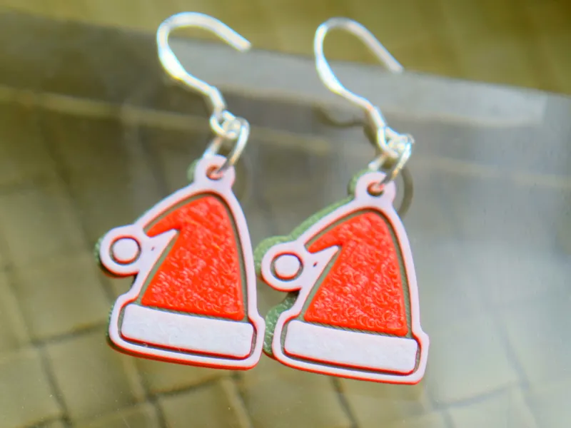 Adorable 2D Santa Hat Earrings.3mf