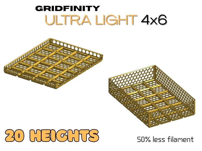 Gridfinity ULTRA light 4x6x(20 heights from 1-20)