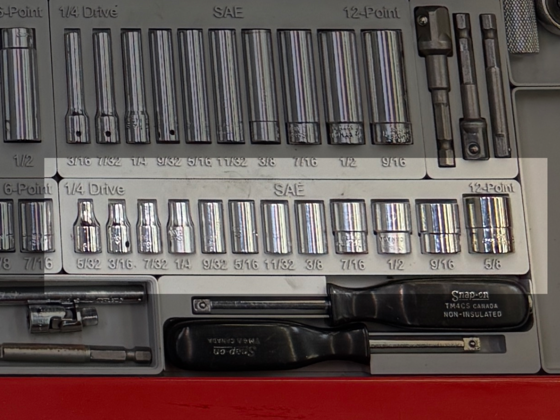 Snap-on SAE 1/4 drive 12-pt short socket tray 3D model