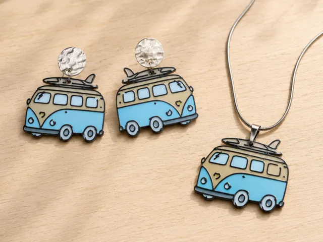 Conjunto pendientes y colgante - Camper Vintage