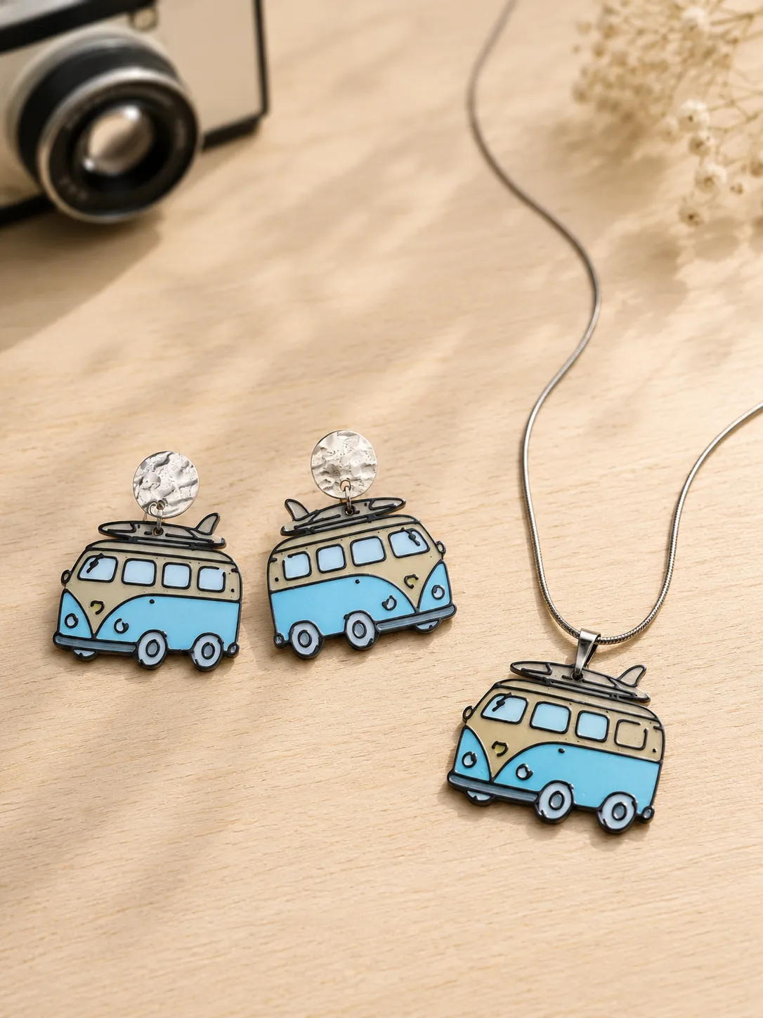 Conjunto pendientes y colgante - Camper Vintage view 2