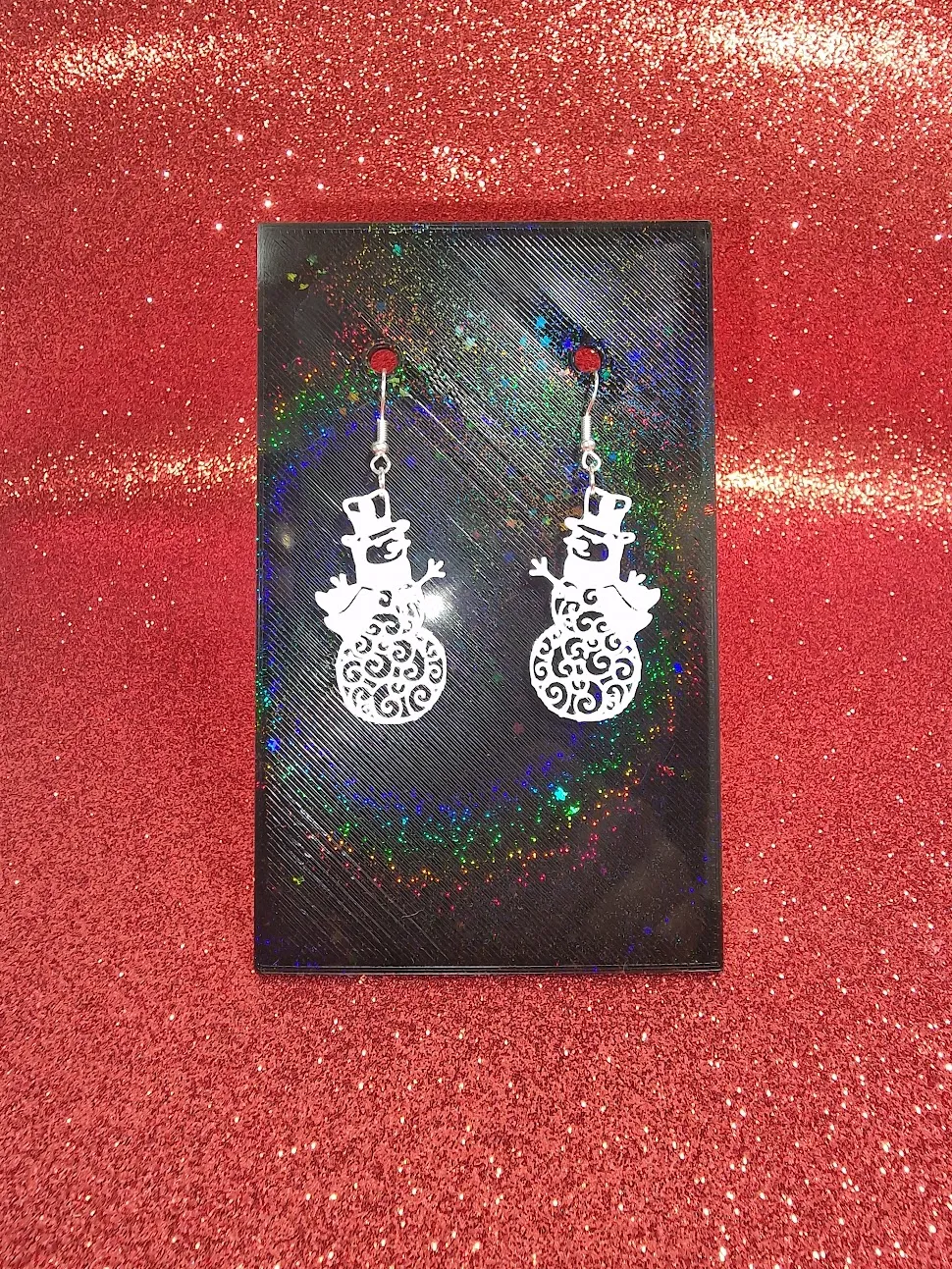 White snowman earrings view 2