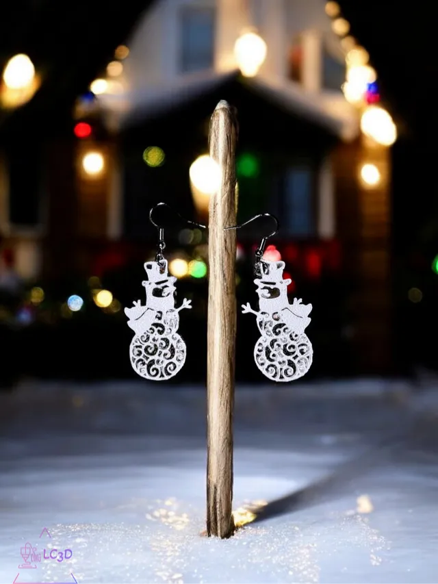 White snowman earrings