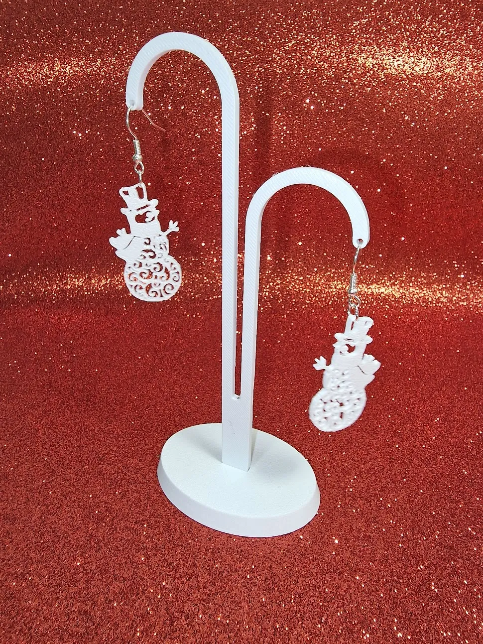 White snowman earrings view 3