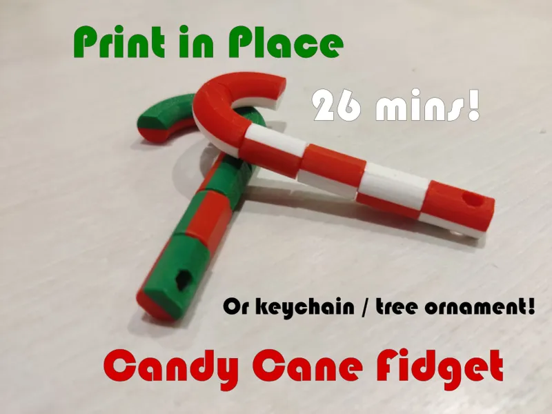Candy Cane Keychain Fidget - Print in Place! 