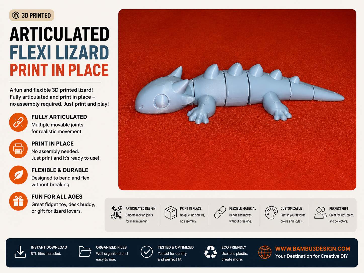 Articulated Flexi Lizard – Print in Place