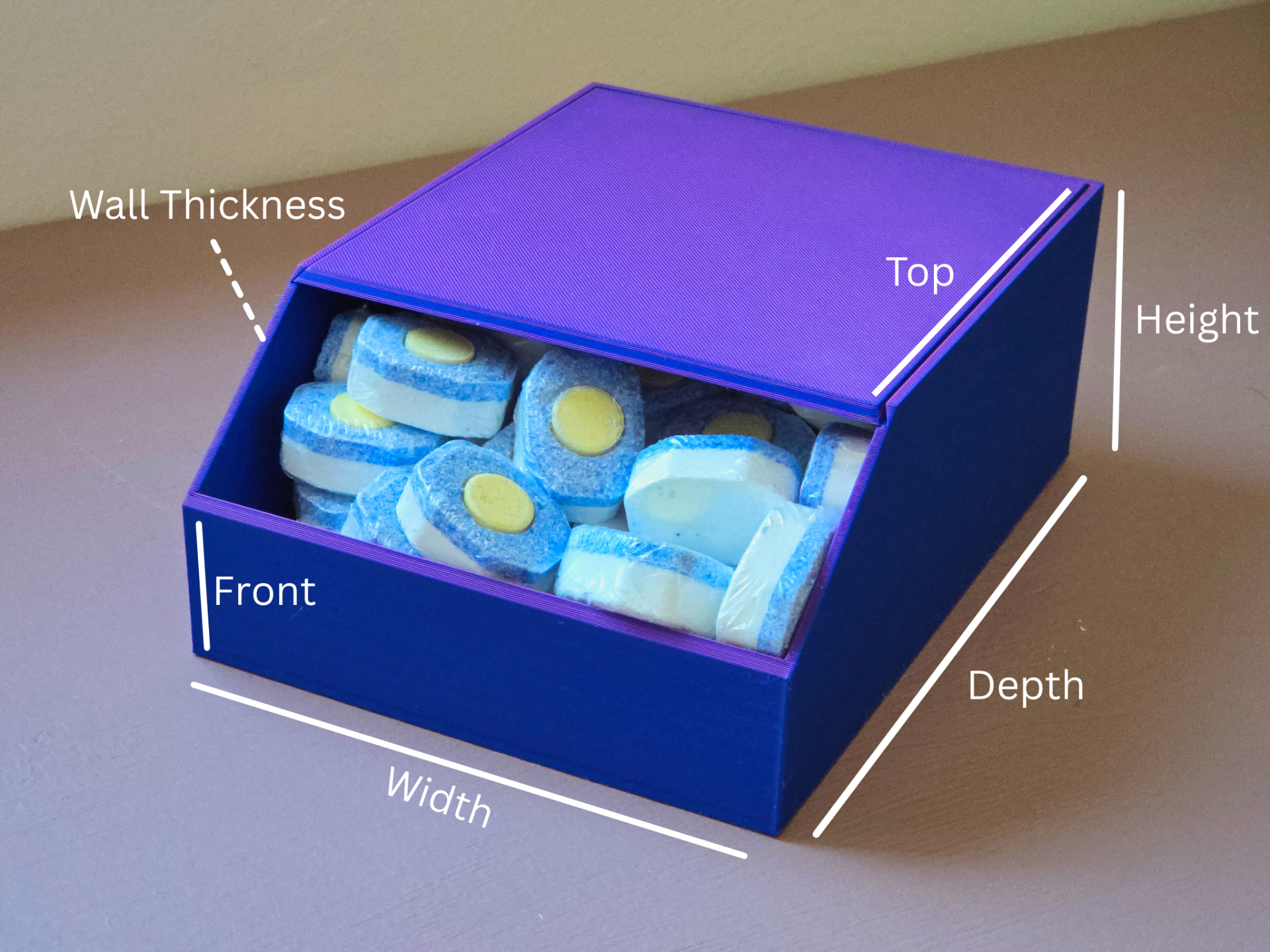 Customizable angled bin with removable lid