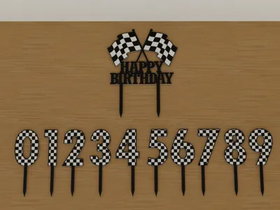 Racing birthday set - numbers 0-9 + cake topper