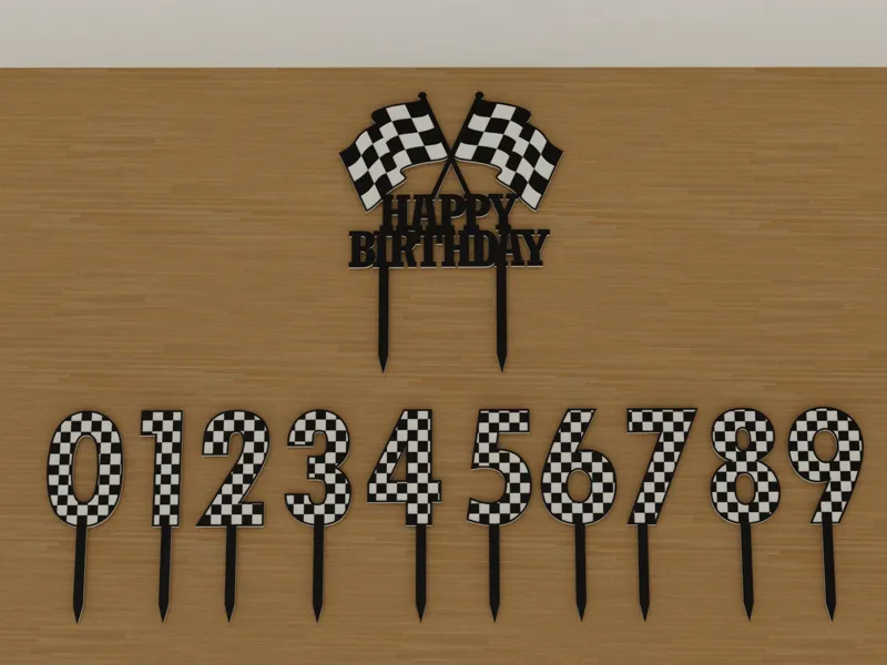 Racing birthday set - numbers 0-9 + cake topper