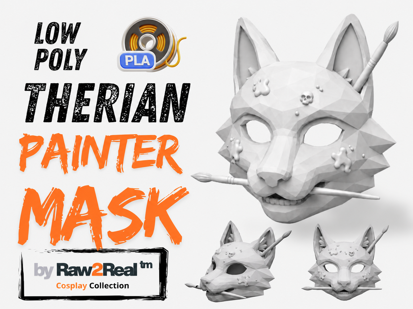 Low Poly Therian Painter Mask - Fox/Wolf Cosplay