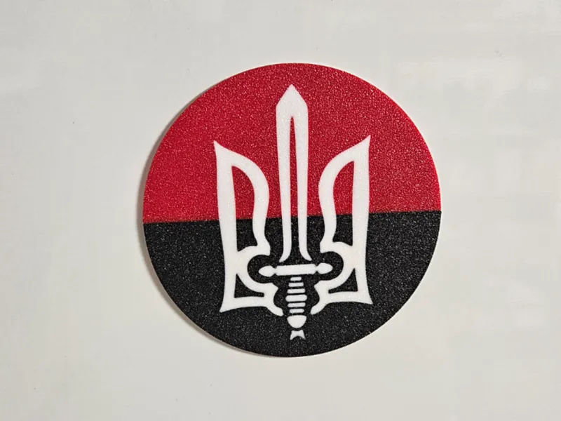 OUN emblem magnet with red and black flag