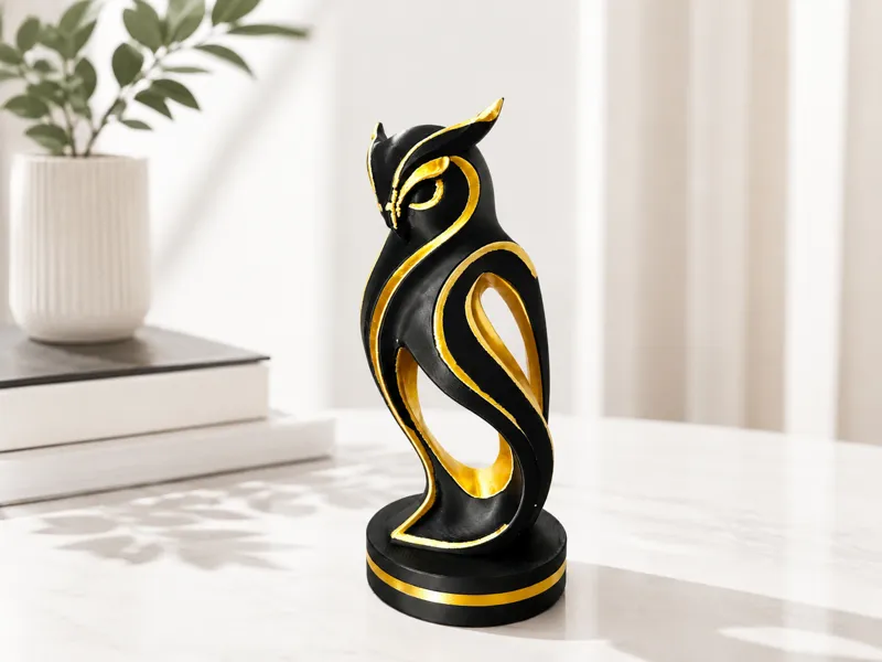 Abstract Owl Sculpture - Black & Gold Desk Decor