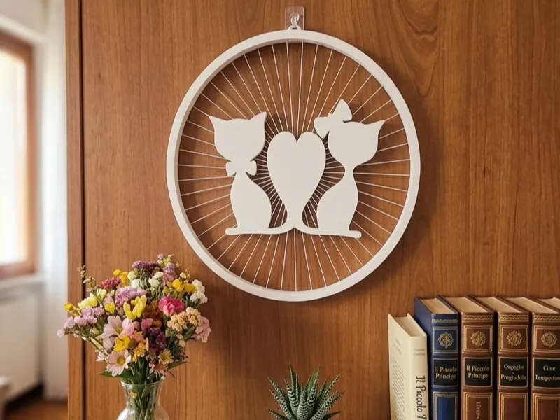 Cats in love Gatti innamorati sospesi string art