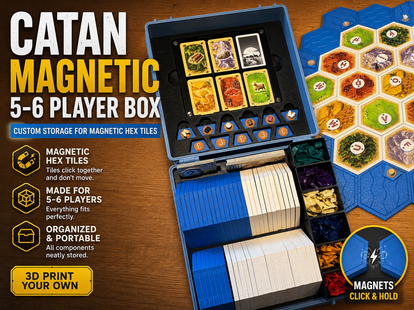 Custom Catan Storage Box With Magnetic Tiles - 1