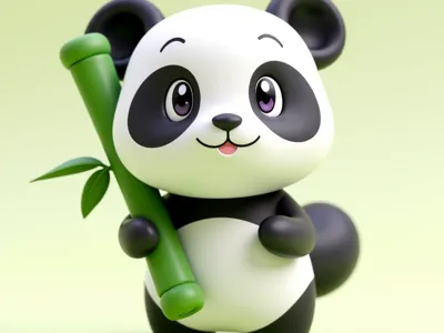 CUTE PANDA HOLDING BAMBOO
