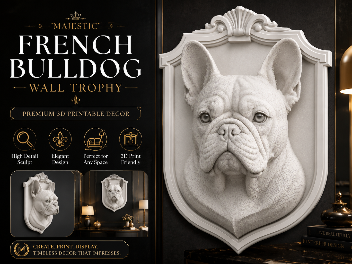 Majestic French Bulldog Wall Trophy Luxury