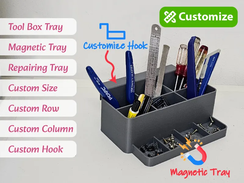 Parametric Tool Box with Magnetic Screw Tray