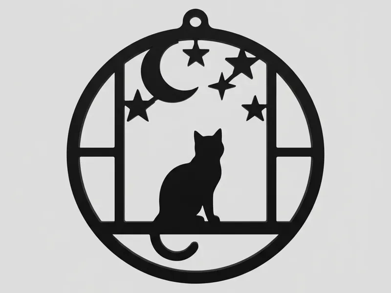 Wandbild Katze Mond & Sterne Wanddeko Silhouette 