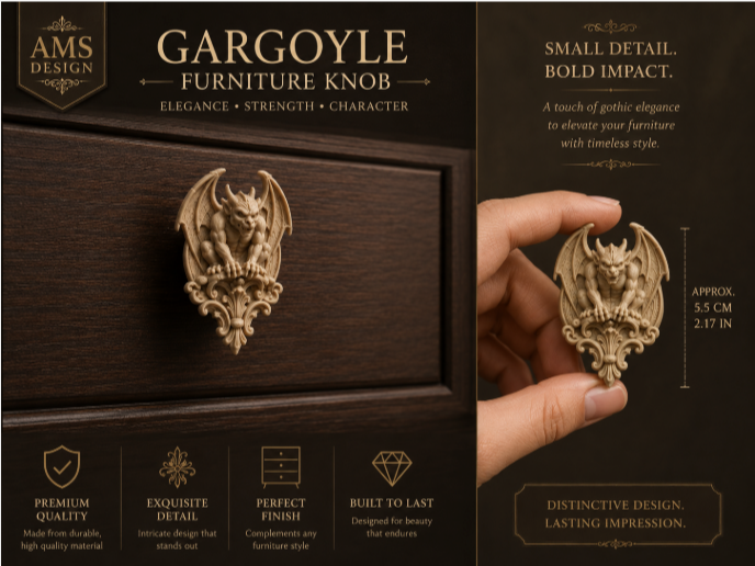 Gargoyle Furniture Knob – Gothic Decor 3D model