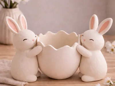 Easter bowl with two rabbits