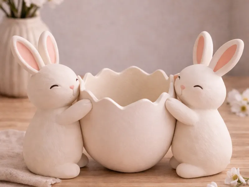 Easter bowl with two rabbits