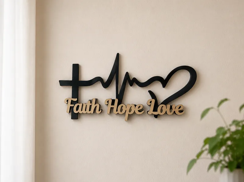 Faith Hope Love Wall Sign | Christian Home Decor