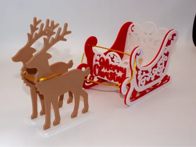 Multicolored Christmas sleigh with reindeer