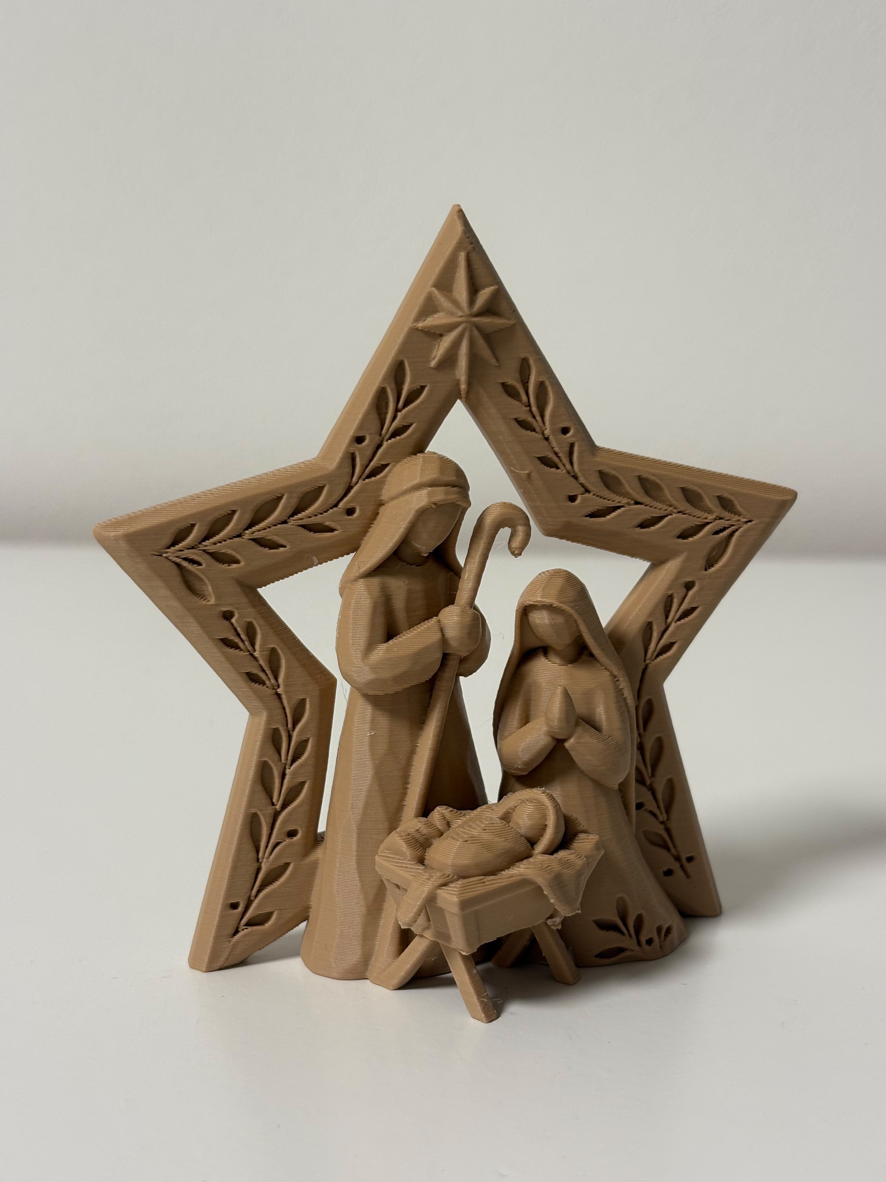Wood-Carved Nativity Scene – Christmas Star - 1
