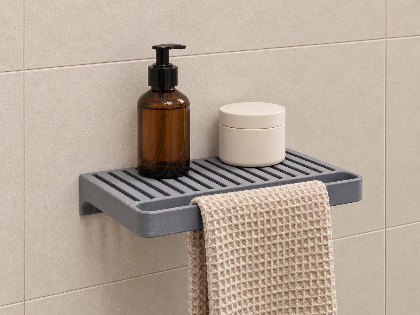 Draining Wall Shelf with Integrated Towel Bar - 3D printed Other House Models, in stock in India