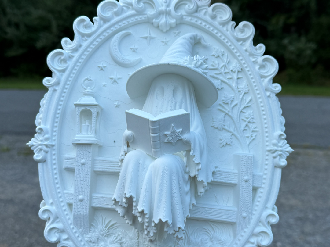 Witch Ghost Reading on Fence - 1