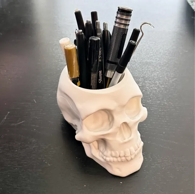 Large Gothic Skull Desk Organizer - Pen Holder